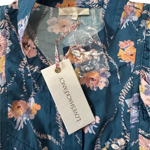 LoveShackFancy Beatrix Floral Blouse, Midnight Blush, Size L, New with tag - Picture 7 of 14